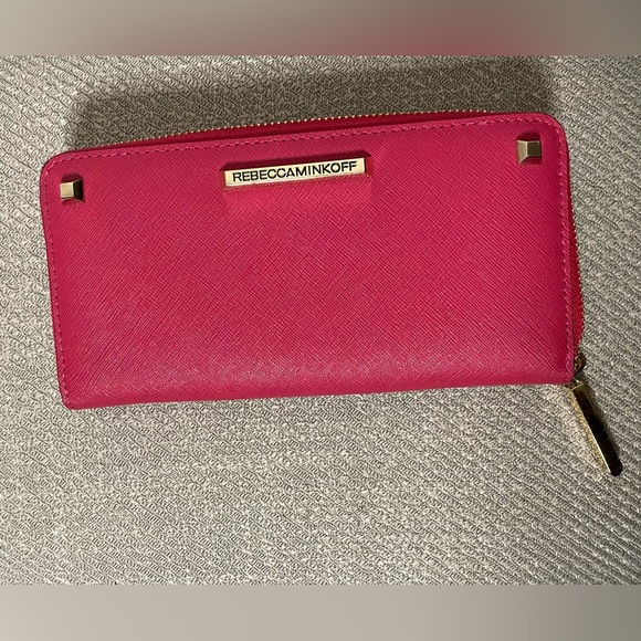 🎉HP🎉EUC-RebeccaMinkoff Fuschia Pink/Gold Saffiano Leather Zip Around Wallet✨💕 - Picture 11 of 16